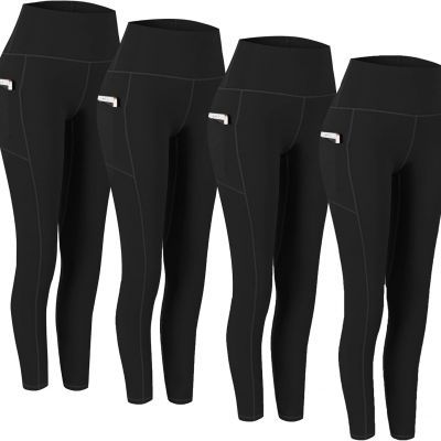 4 Pack High Waist Yoga Pants, Pocket Yoga Pants Tummy Control Workout Leggings 4
